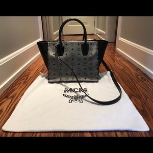 MCM Logo Large Double Zip Metallic & Black Handbag